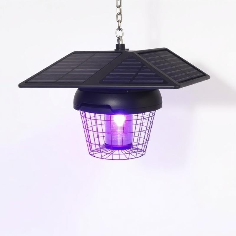 Hanging solar bug zapper with two folding solar panels on top